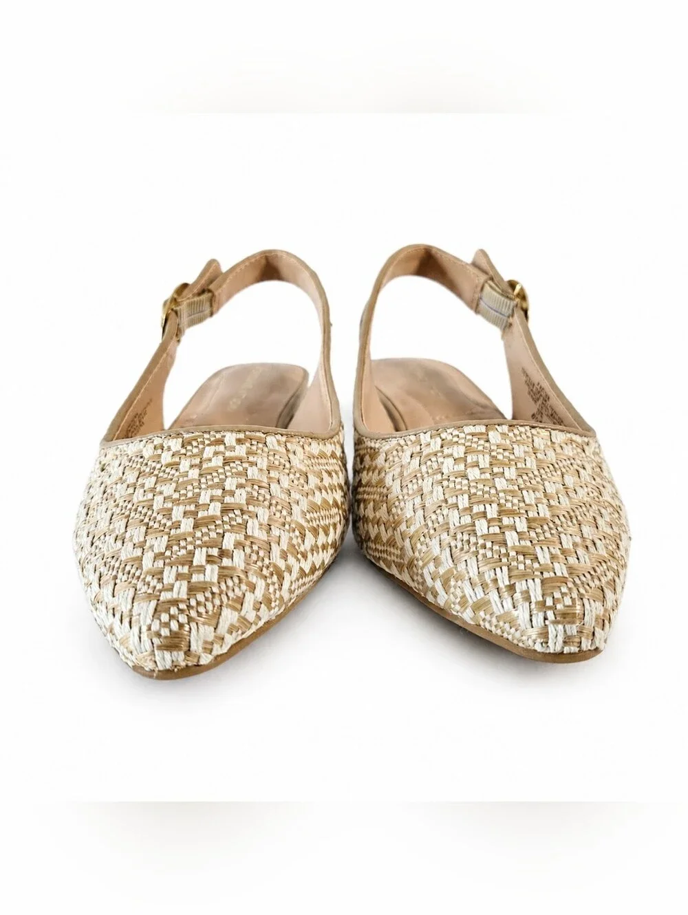 Adrienne Vittadini Papina Woven Slingback Flats 6.5 Beige Raffia Quiet Luxury
